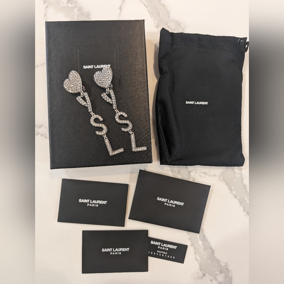 Authentic Saint Laurent YSL silver crystal drop earrings -EUC❣️ - Picture 7 of 14